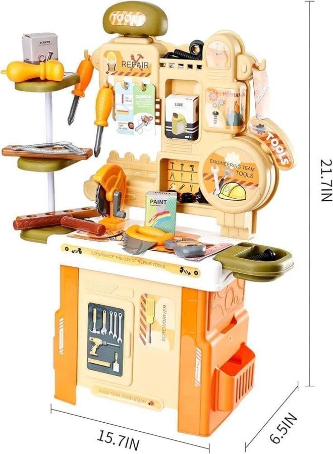 TOYVELLY مجموعة أدوات TOYVELLY للأطفال مكونة من 53 قطعة - طاولة عمل بناء وهمية مع أدوات واقعية وملحقات وخزانة تخزين | مجموعة أدوات تعليمية للأعمار من 3 إلى 10 سنوات فما فوق - Image 2